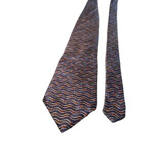 Stafford 100 Percent Silk Tie Blue Red Wave Pattern Mens Necktie Made in USA